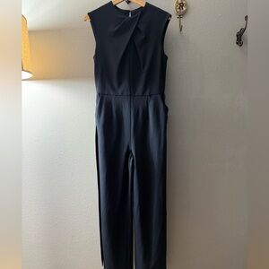 Tahari ASL Navy Sleeveless Tailored Jumpsuit